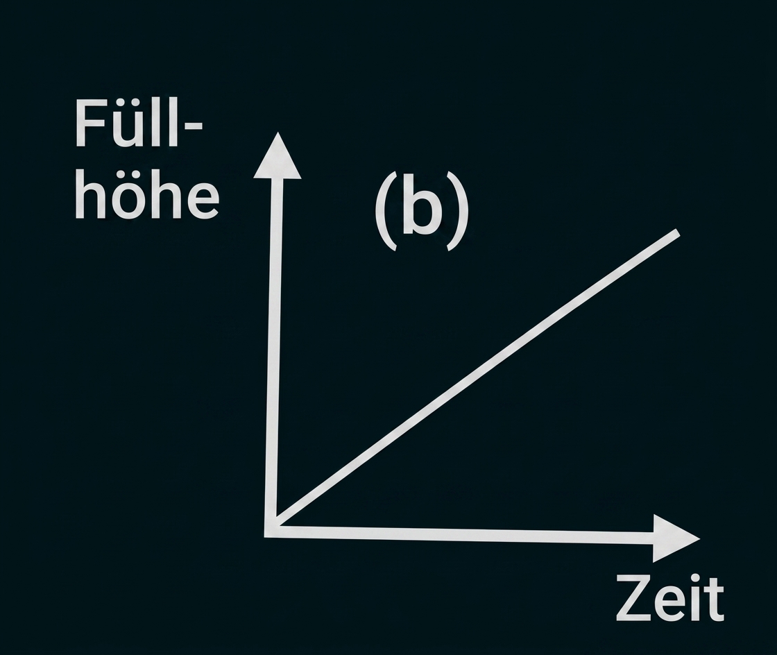Diagramm mit steigender Linie zwischen Füllhöhe und Zeit.